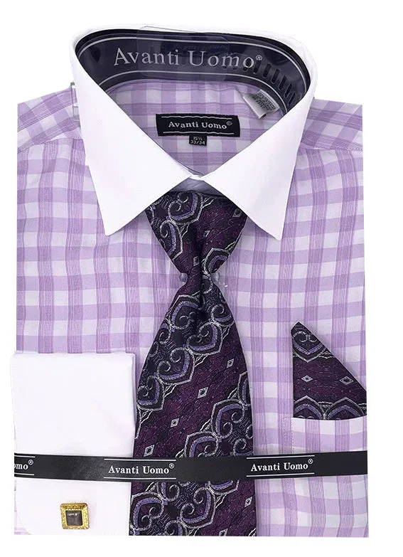 Lilac Check Dress Shirt Set with Cuff