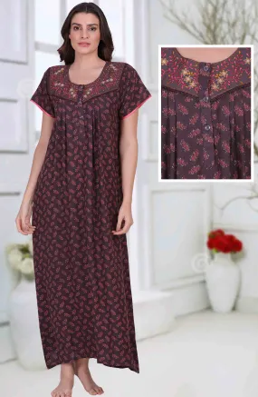 Long Black Nighty for Woman with Embroidery