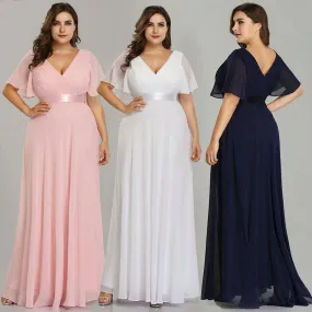 Long Ever Pretty V-Neck Chiffon A-Line Robe Party Gowns