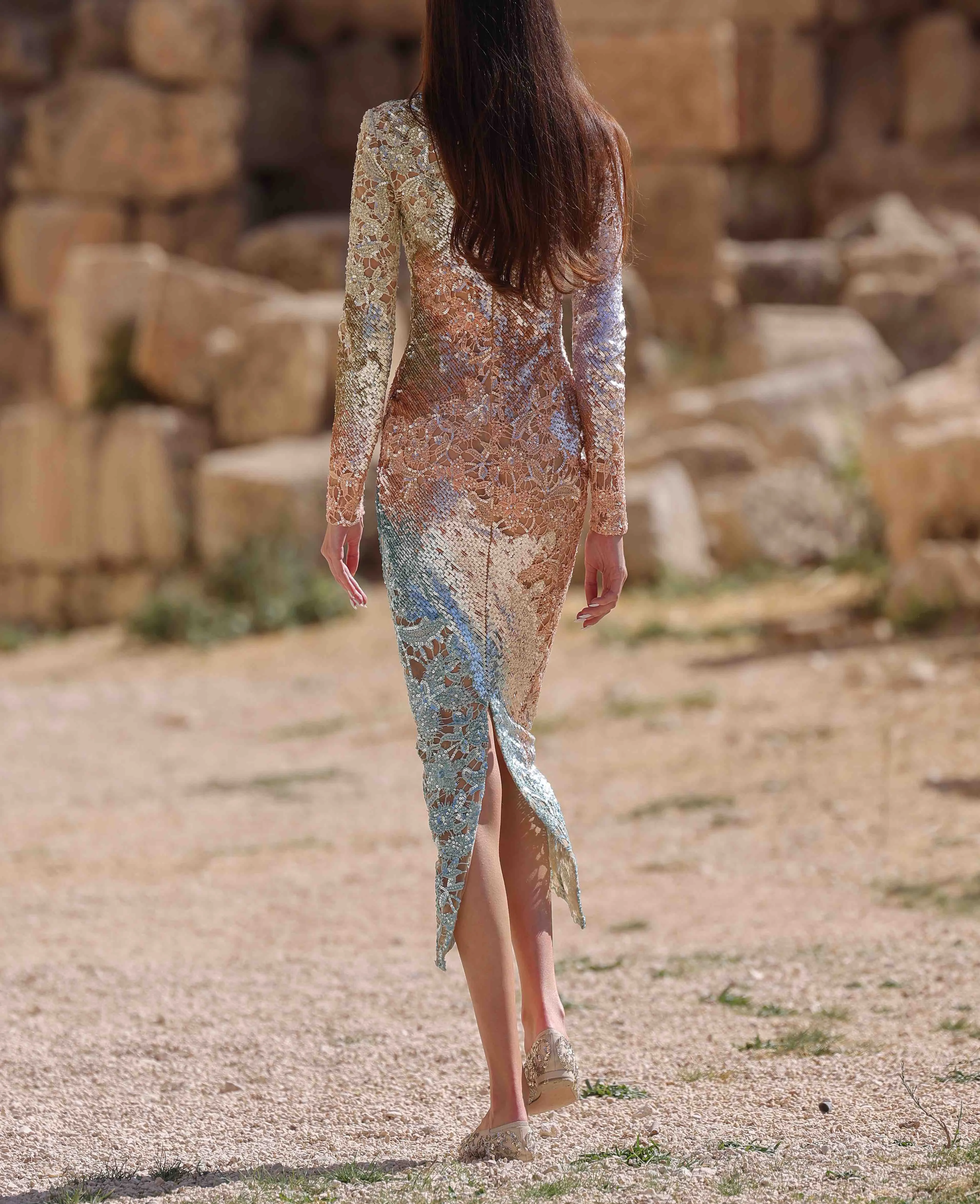 Long Sleeve Beaded Dress