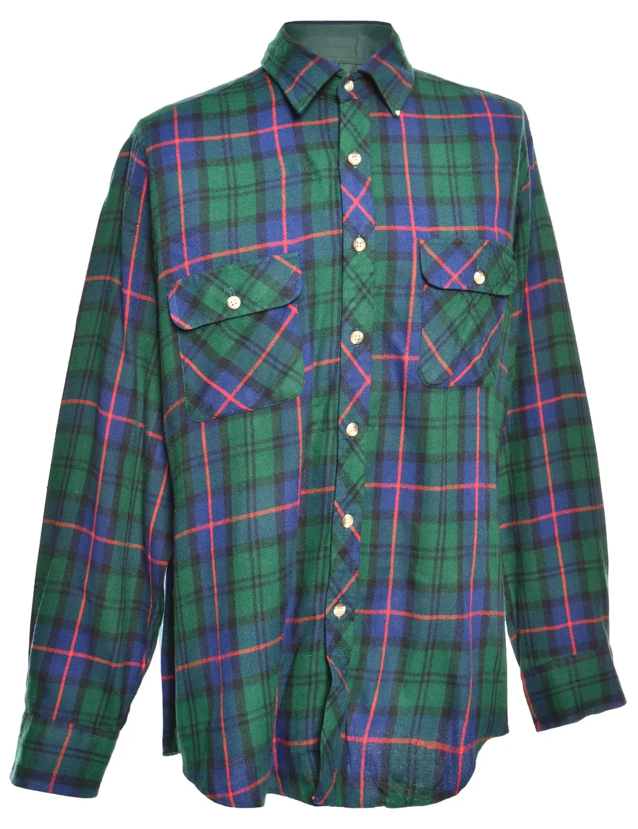 Long Sleeved Dark Green Checked Shirt - L