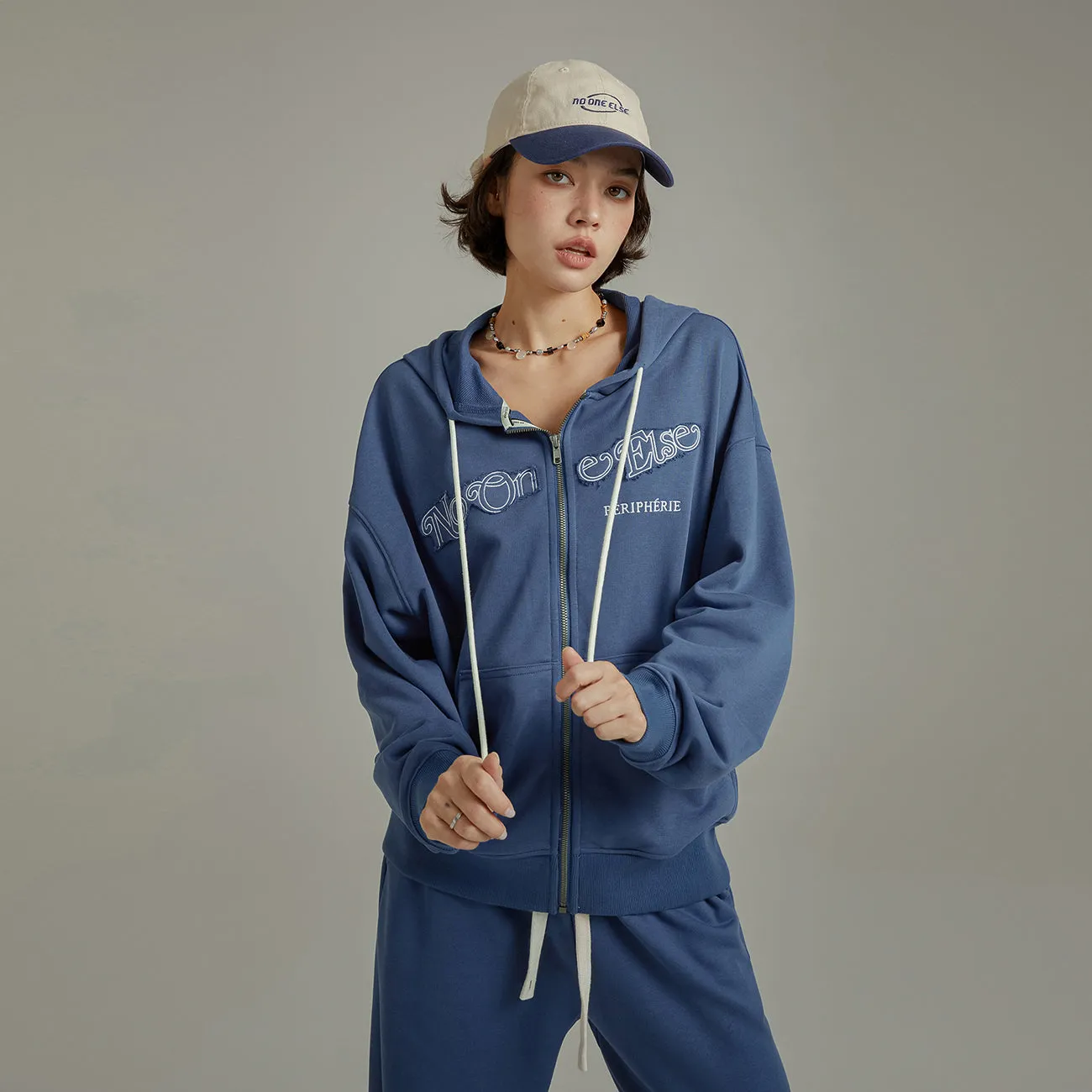 Loose Fit Hooded String Sporty Zip-Up