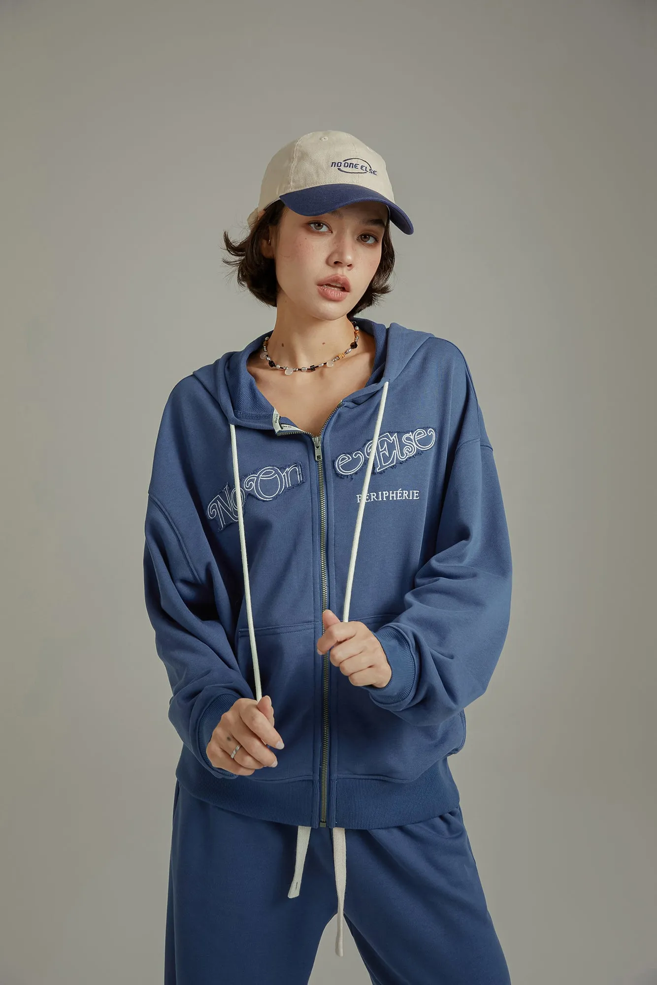 Loose Fit Hooded String Sporty Zip-Up