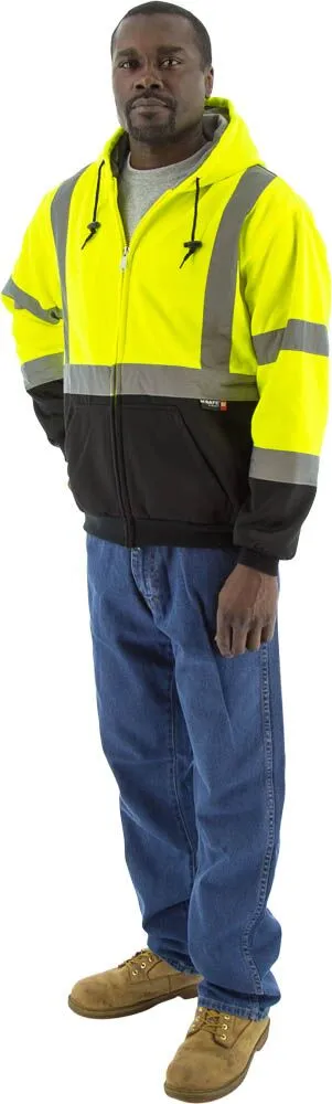 Majestic 75-5331 Hi-Vis Hooded Sweatshirt Zippered Front Teflon Treated ANSI 3