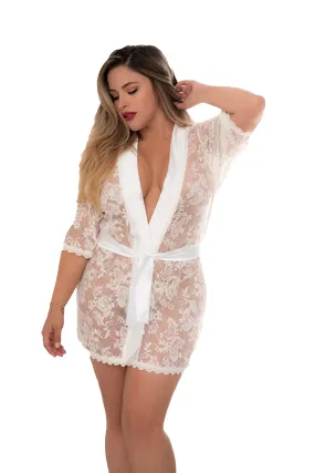 Mapale by Espiral Chic Essential White Lace Robe With G-String