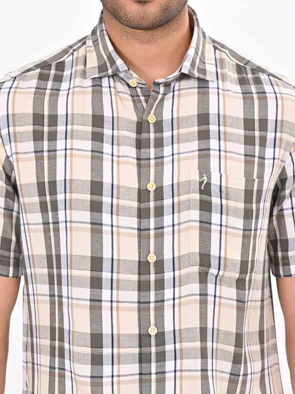 Men Checked Half Sleeve Viscose Blend Shirt