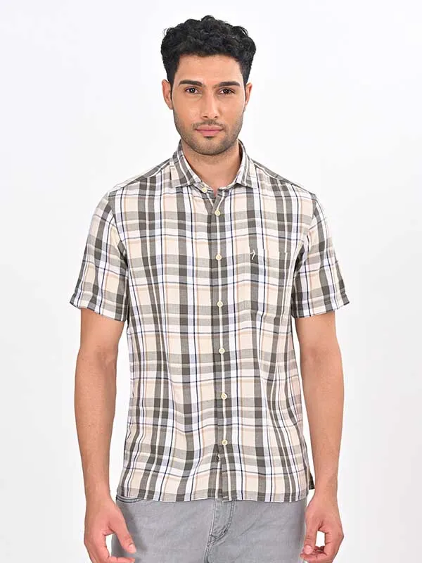 Men Checked Half Sleeve Viscose Blend Shirt