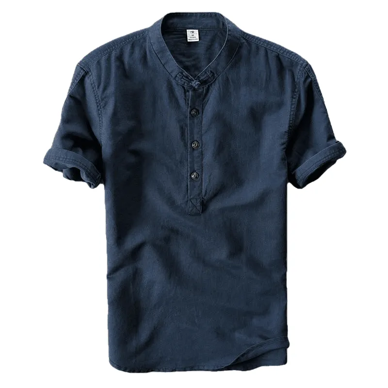 Men Short Sleeve Loose Thin Cotton Linen Shirt