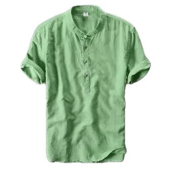 Men Short Sleeve Loose Thin Cotton Linen Shirt