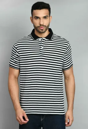 Men's Striped White Black Polo Tees