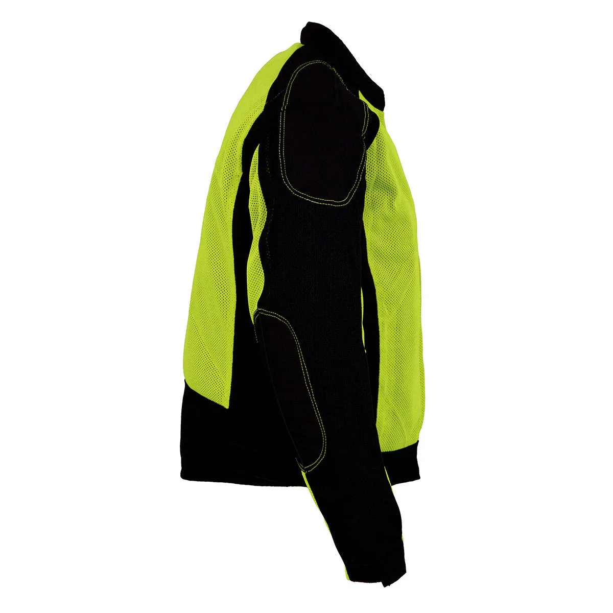 Milwaukee Leather MPM1790 Men's Black and Neon Green Hi Vis Mesh Racer Armored Jacket with Removable Rain Jacket