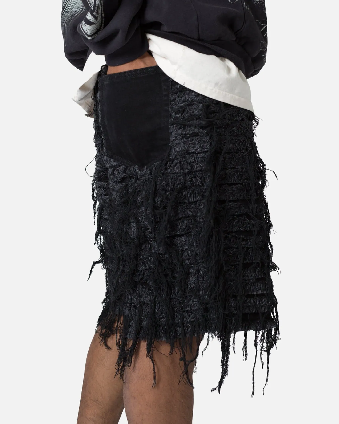 MNML All Over Frayed Denim Shorts Black