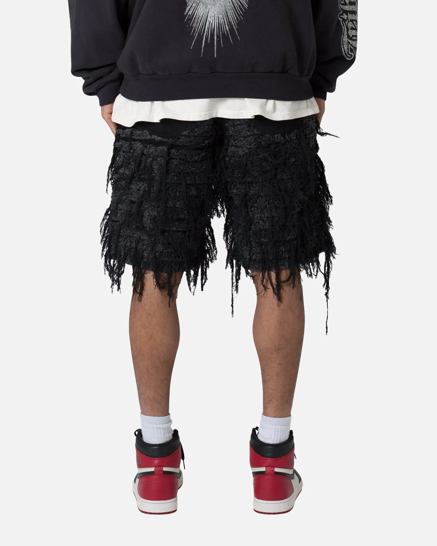 MNML All Over Frayed Denim Shorts Black