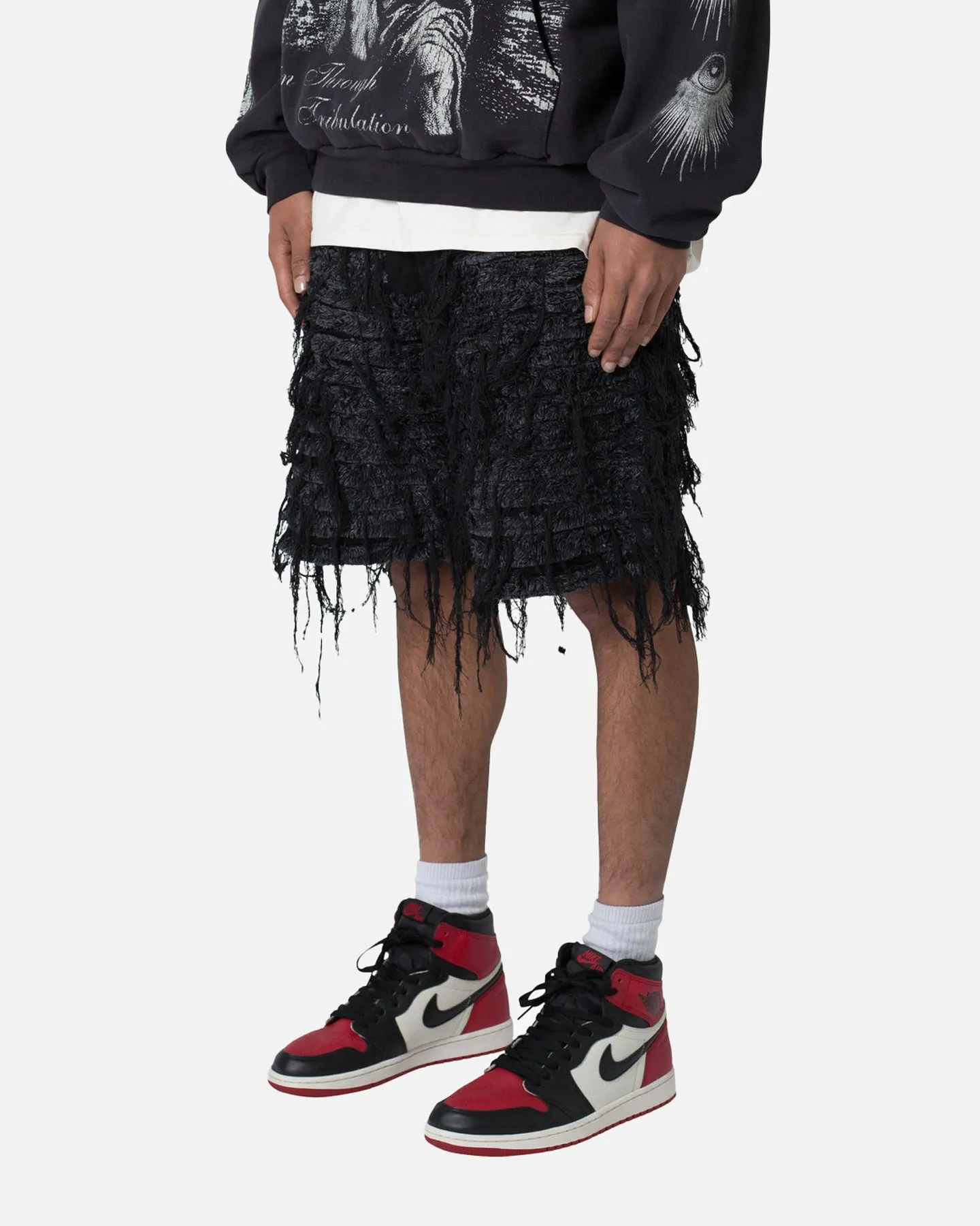 MNML All Over Frayed Denim Shorts Black