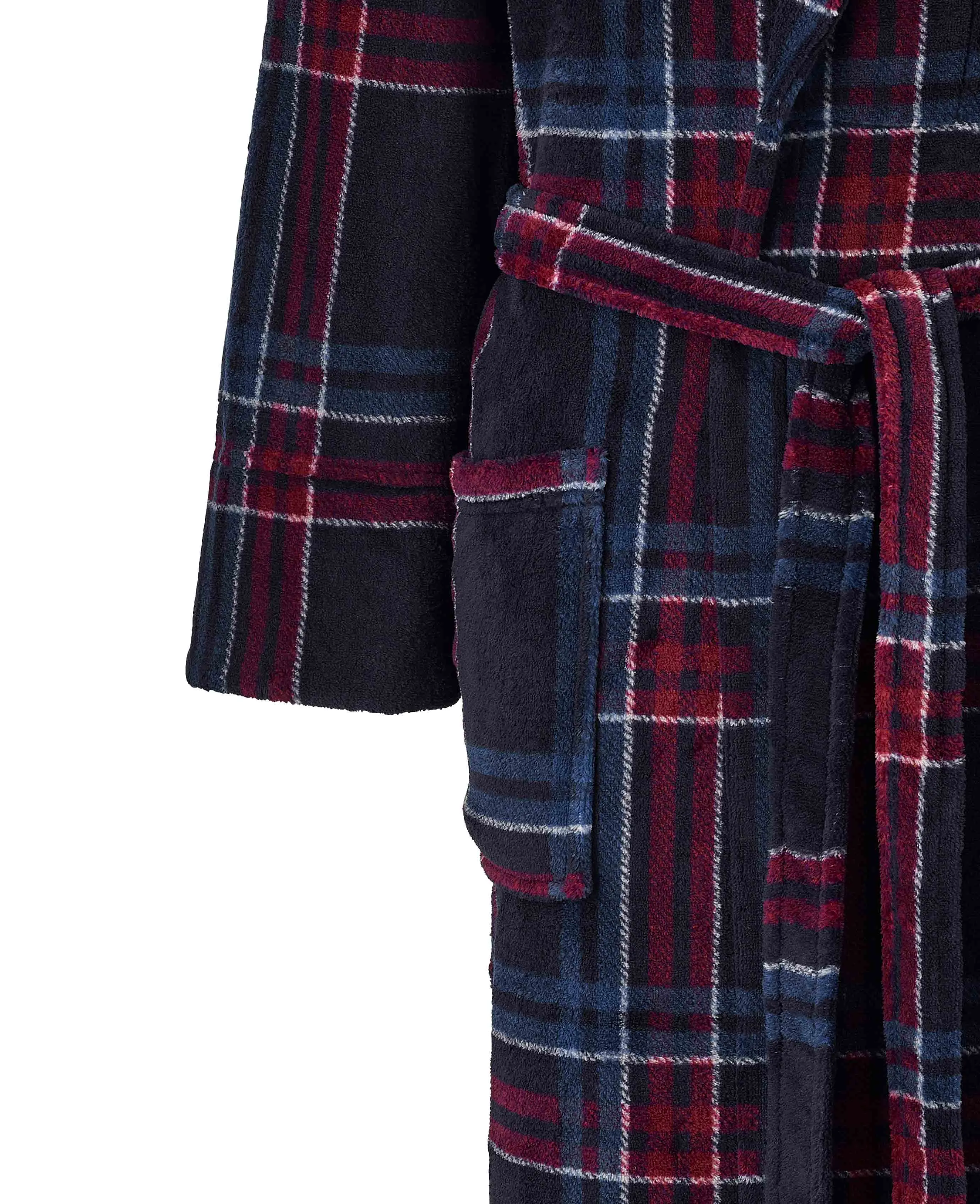 Navy Burgundy Check Fleece Dressing Gown