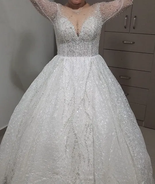 Premium All Over Crystal Ball Wedding Gown All Sizes