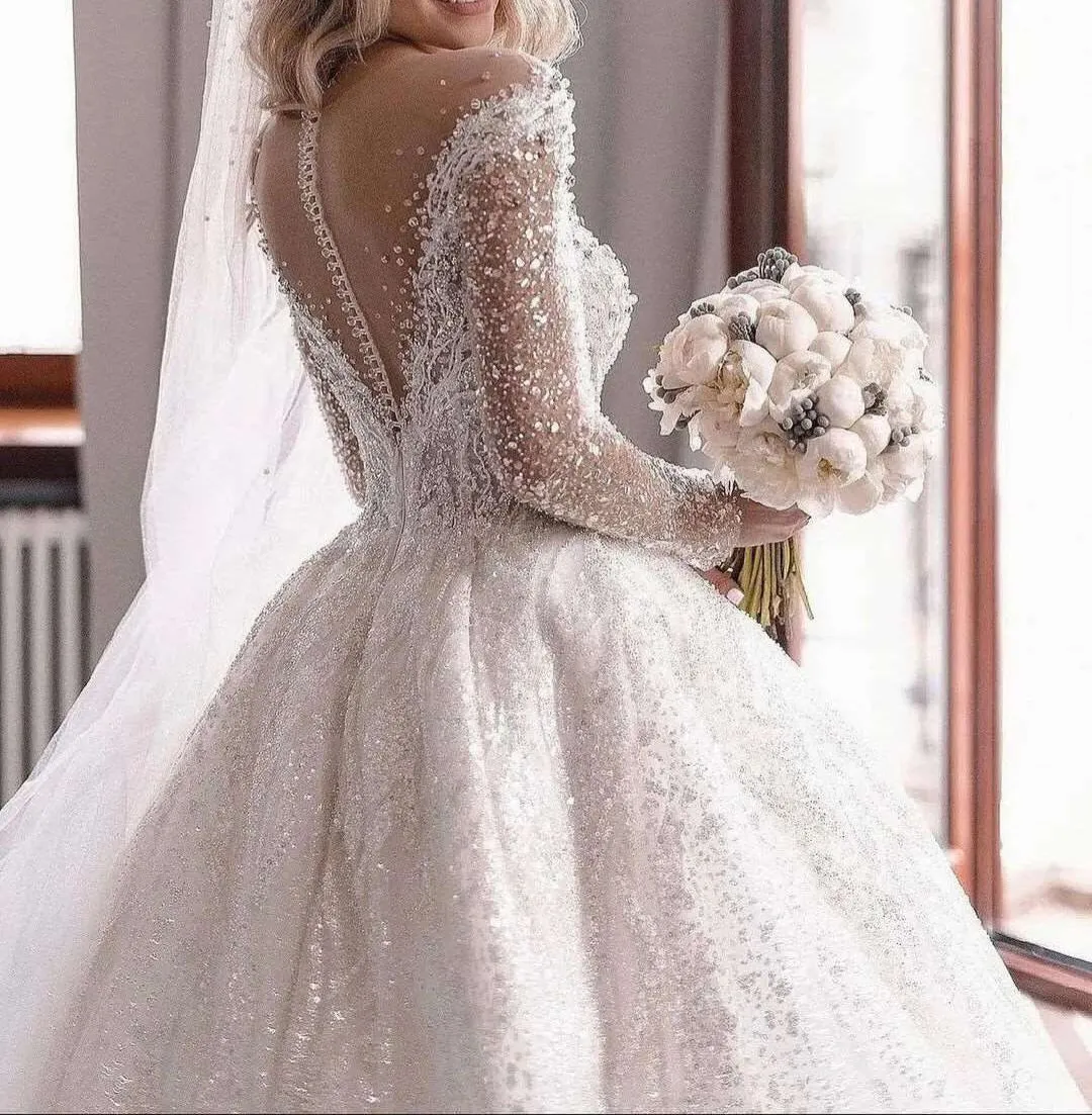 Premium All Over Crystal Ball Wedding Gown All Sizes