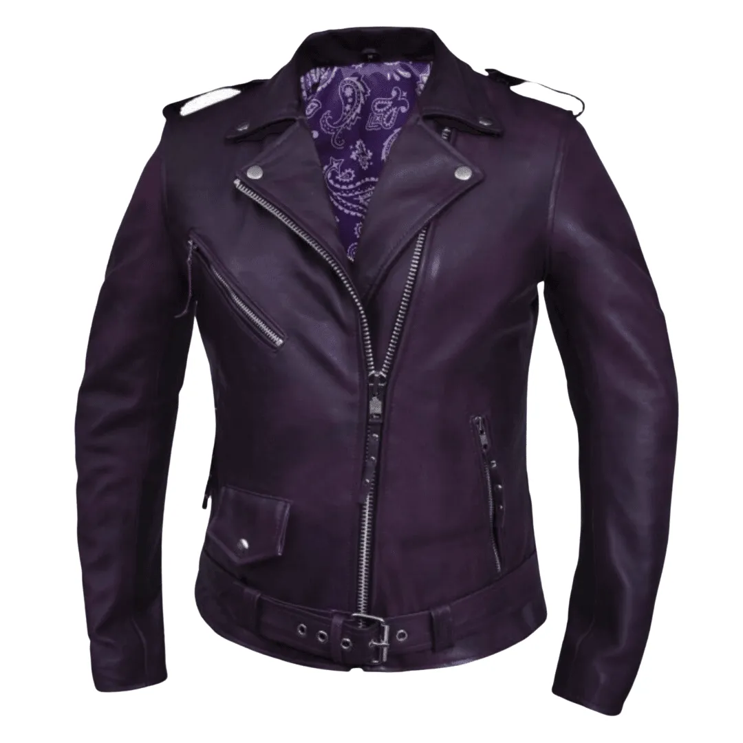 Purple Rain Classic Womens Leather Motorcycle Jacket