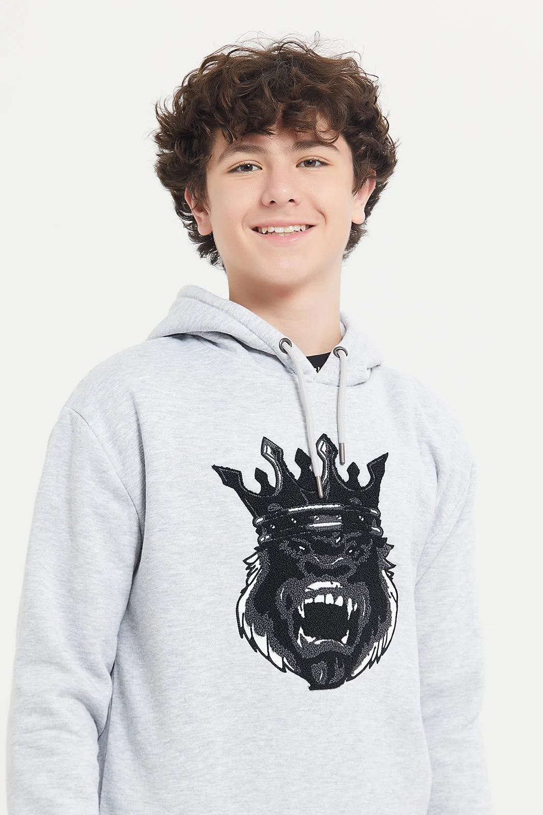 Senior Boys Grey Towel Applique Hoody Sweatshirt