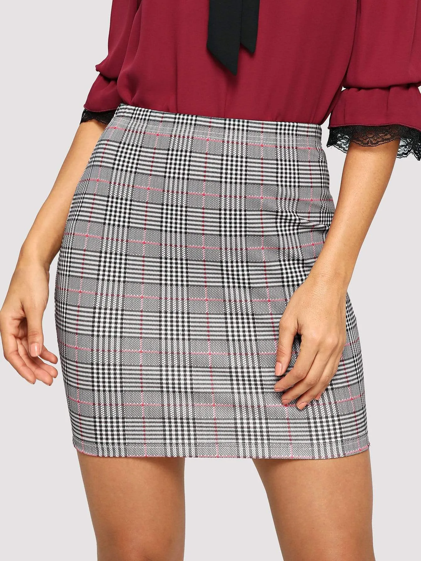 Short Plaid Bodycon Skirt