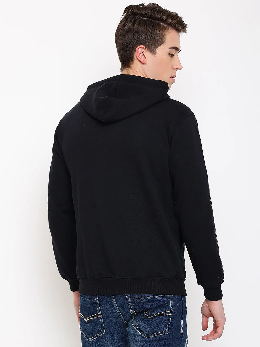 Solid Navy Full Sleeves Hooded Neck Regular Fit Casual Sweatshirt for Men