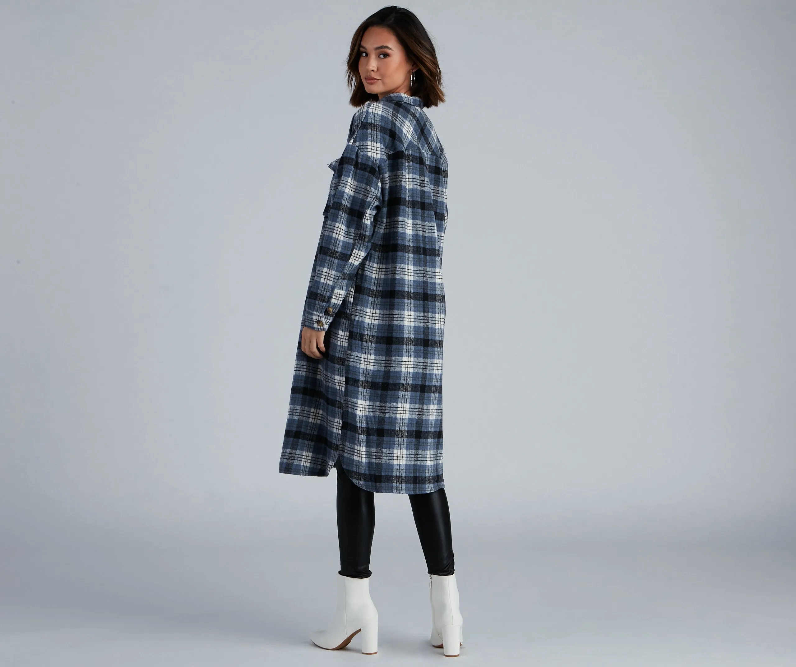 TastyHottie - Casual-Cozy Long Line Plaid Shacket