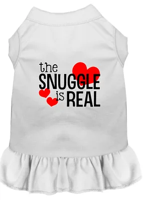 The Snuggle Is Real Screen Print Dog Dress White Med