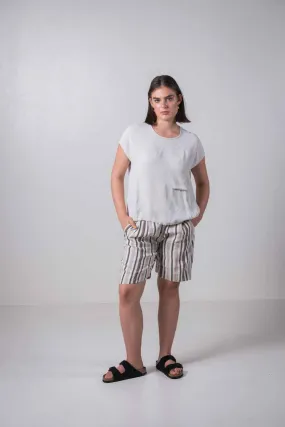 Transit Par Such Mid Length Linen Shorts in multi Stripe