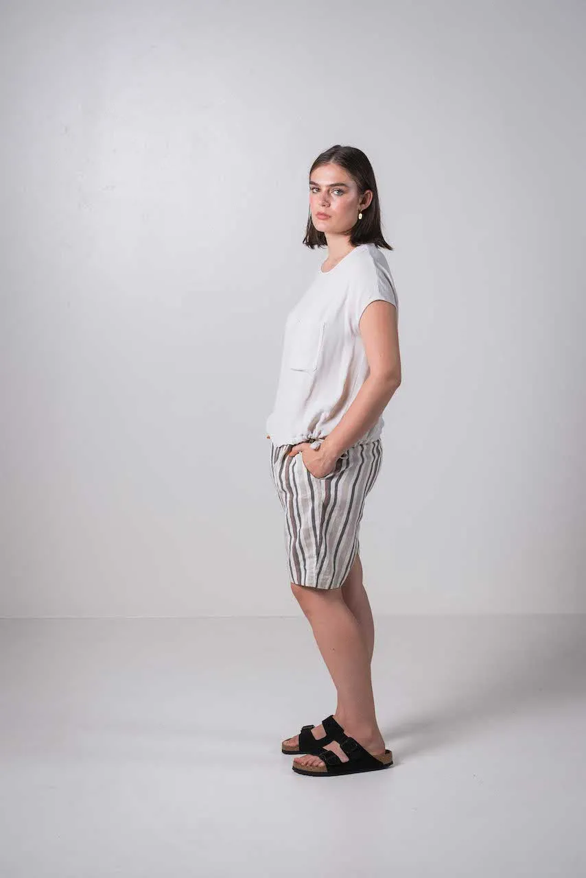 Transit Par Such Mid Length Linen Shorts in multi Stripe