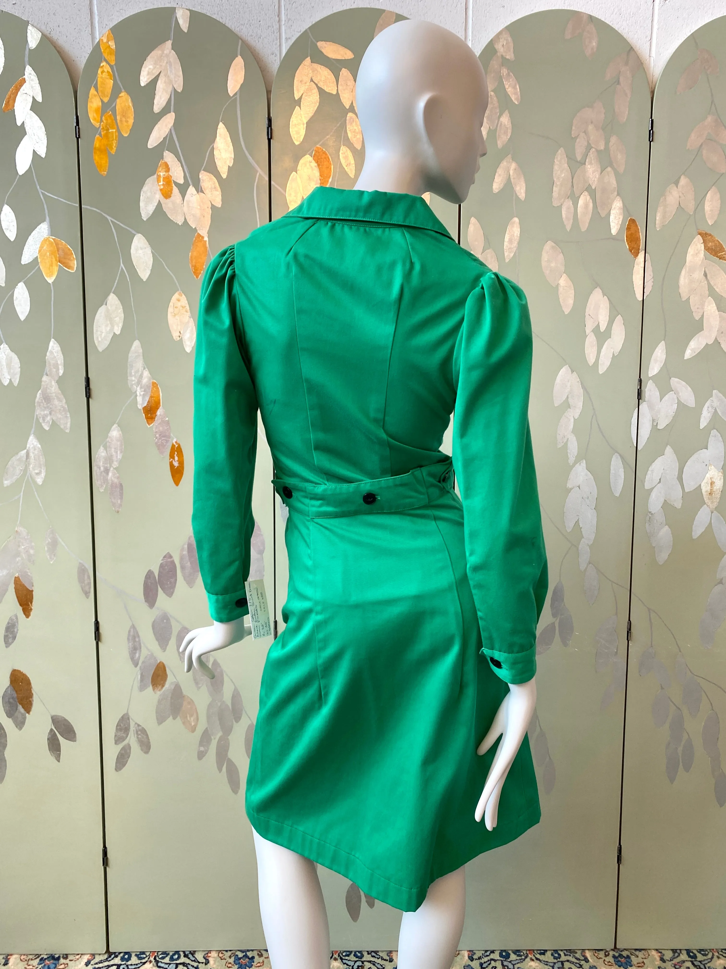 Vintage 1970s Green Long Sleeve Utility Shirt Dress, XS