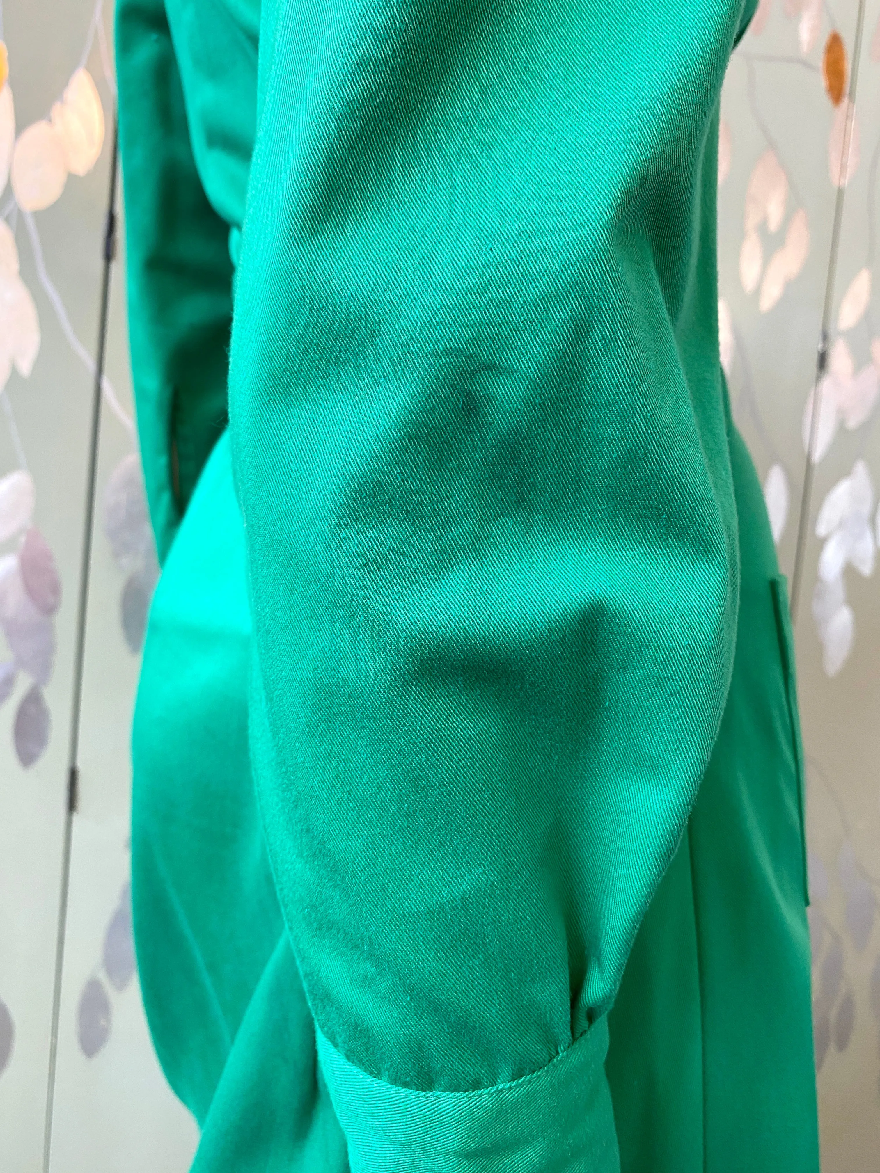 Vintage 1970s Green Long Sleeve Utility Shirt Dress, XS