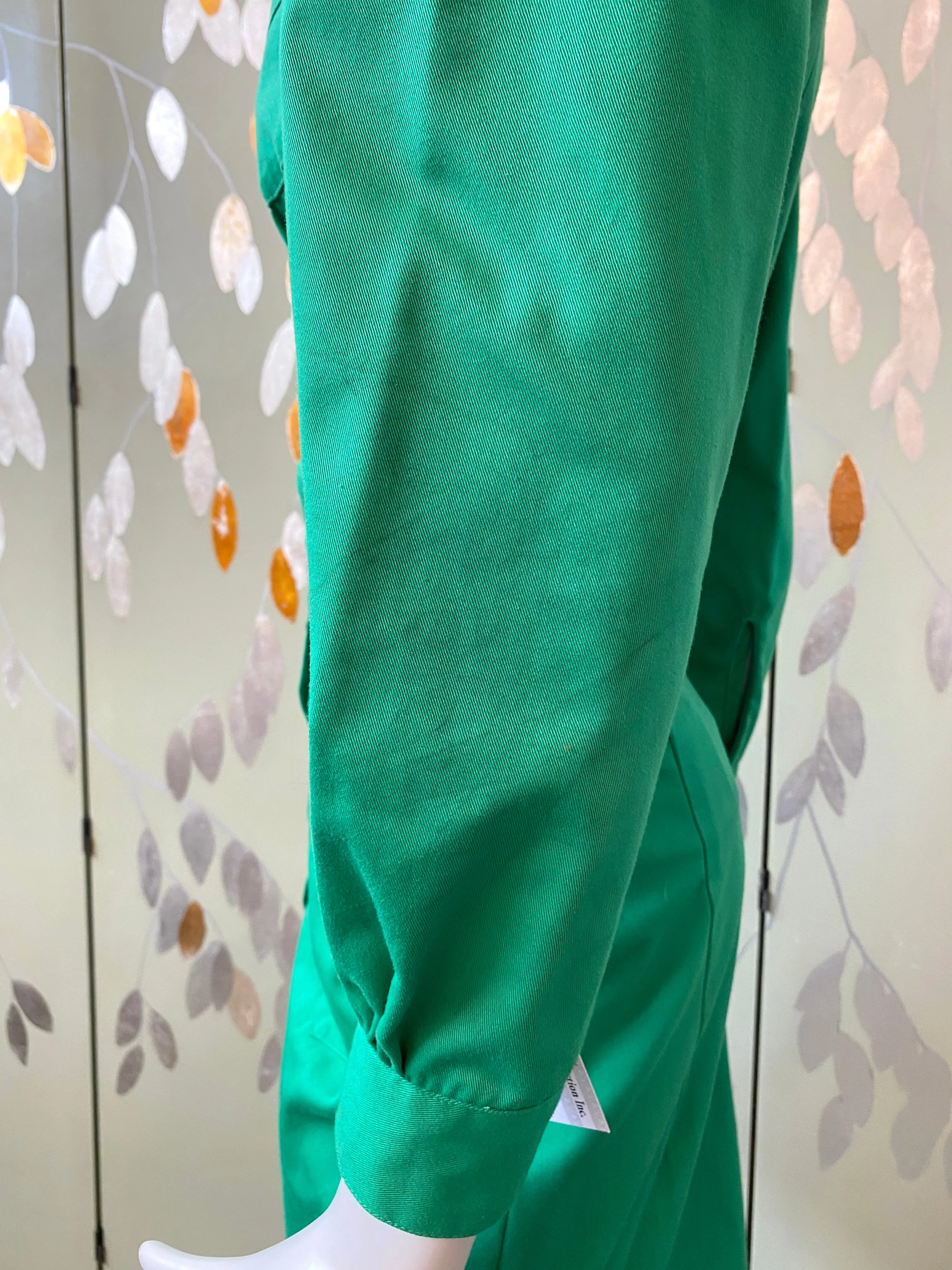 Vintage 1970s Green Long Sleeve Utility Shirt Dress, XS