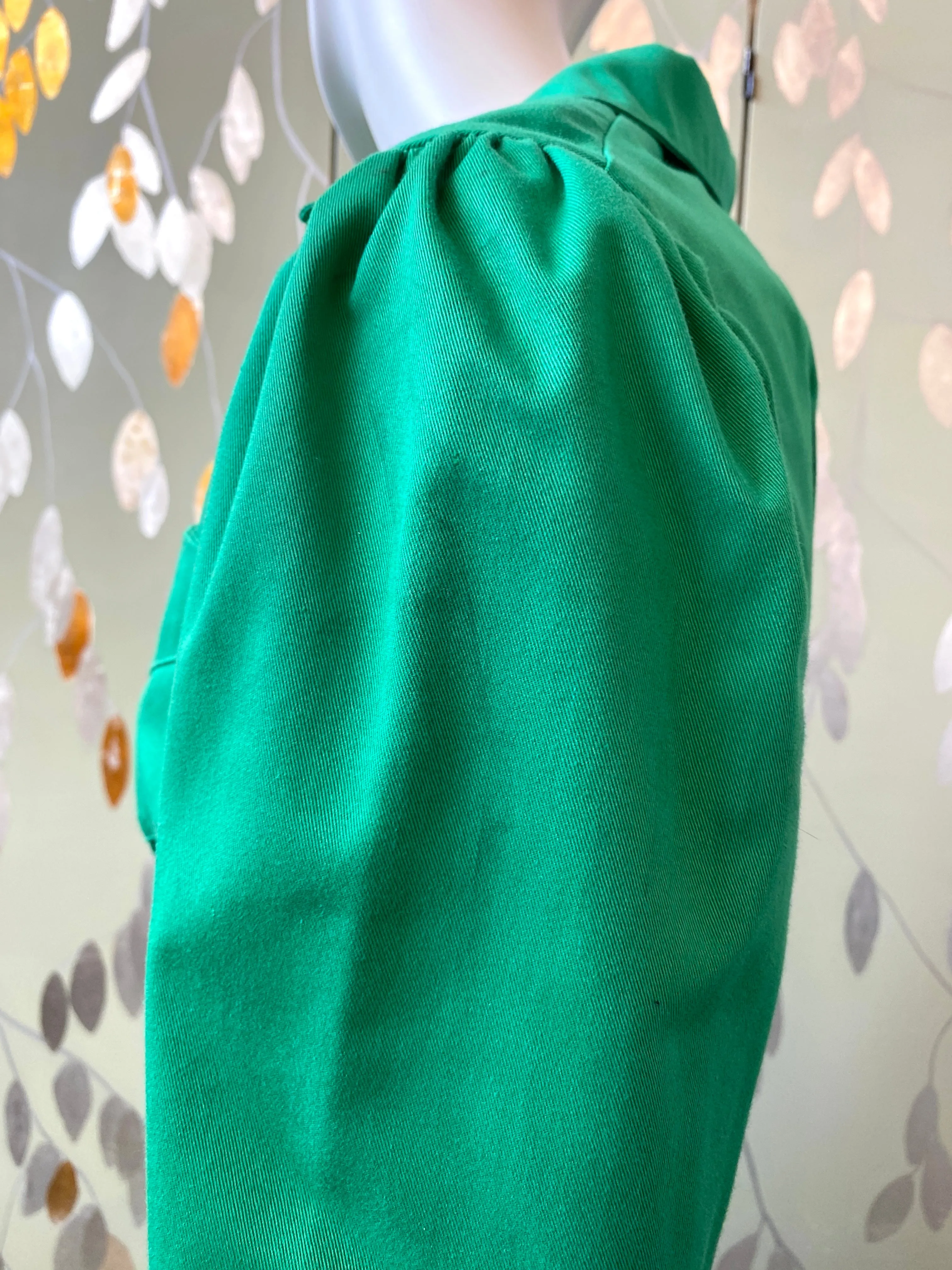 Vintage 1970s Green Long Sleeve Utility Shirt Dress, XS