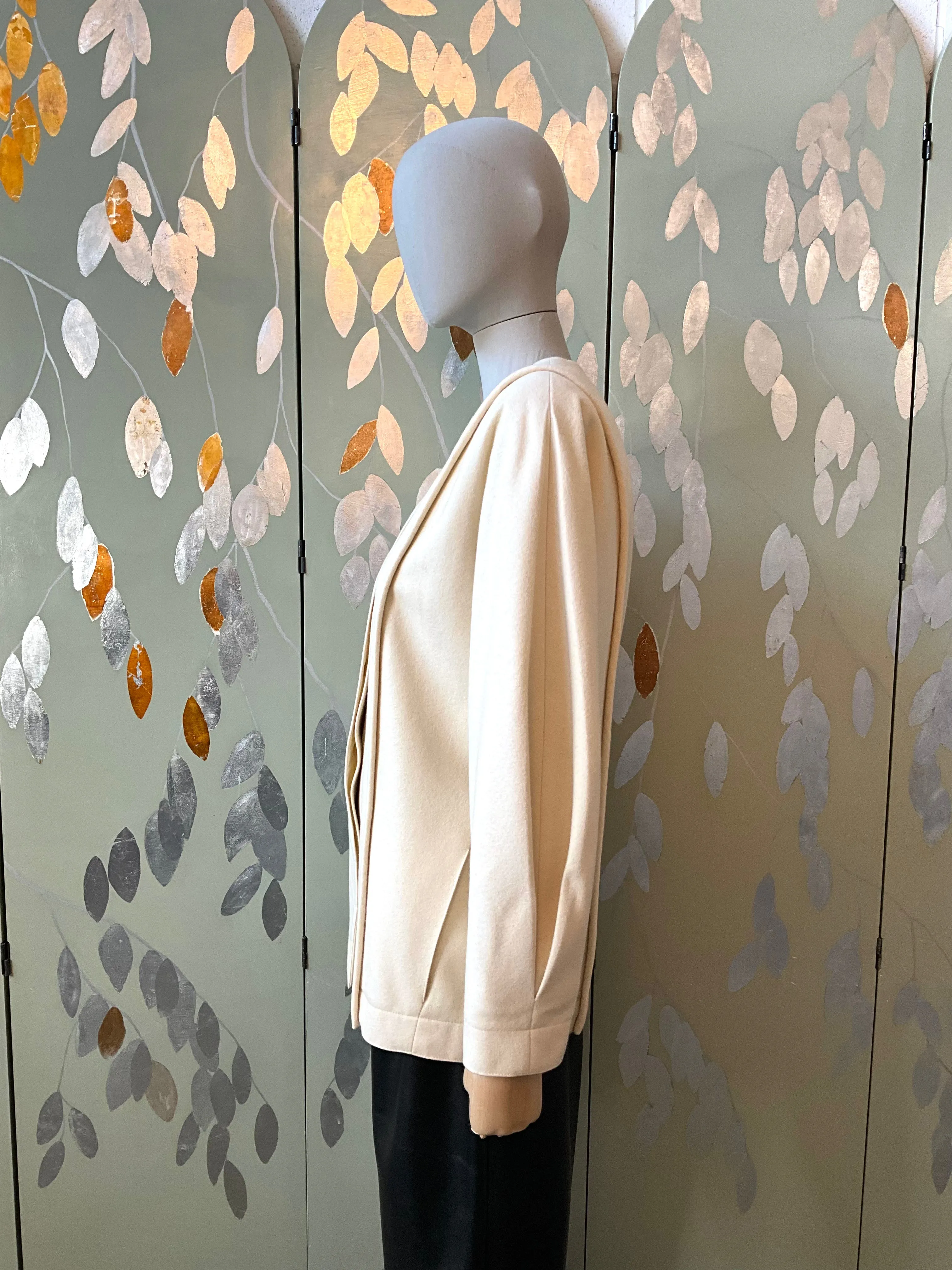 Vintage 1980s Gianfranco Ferré Cream Wool Collarless Jacket, Large