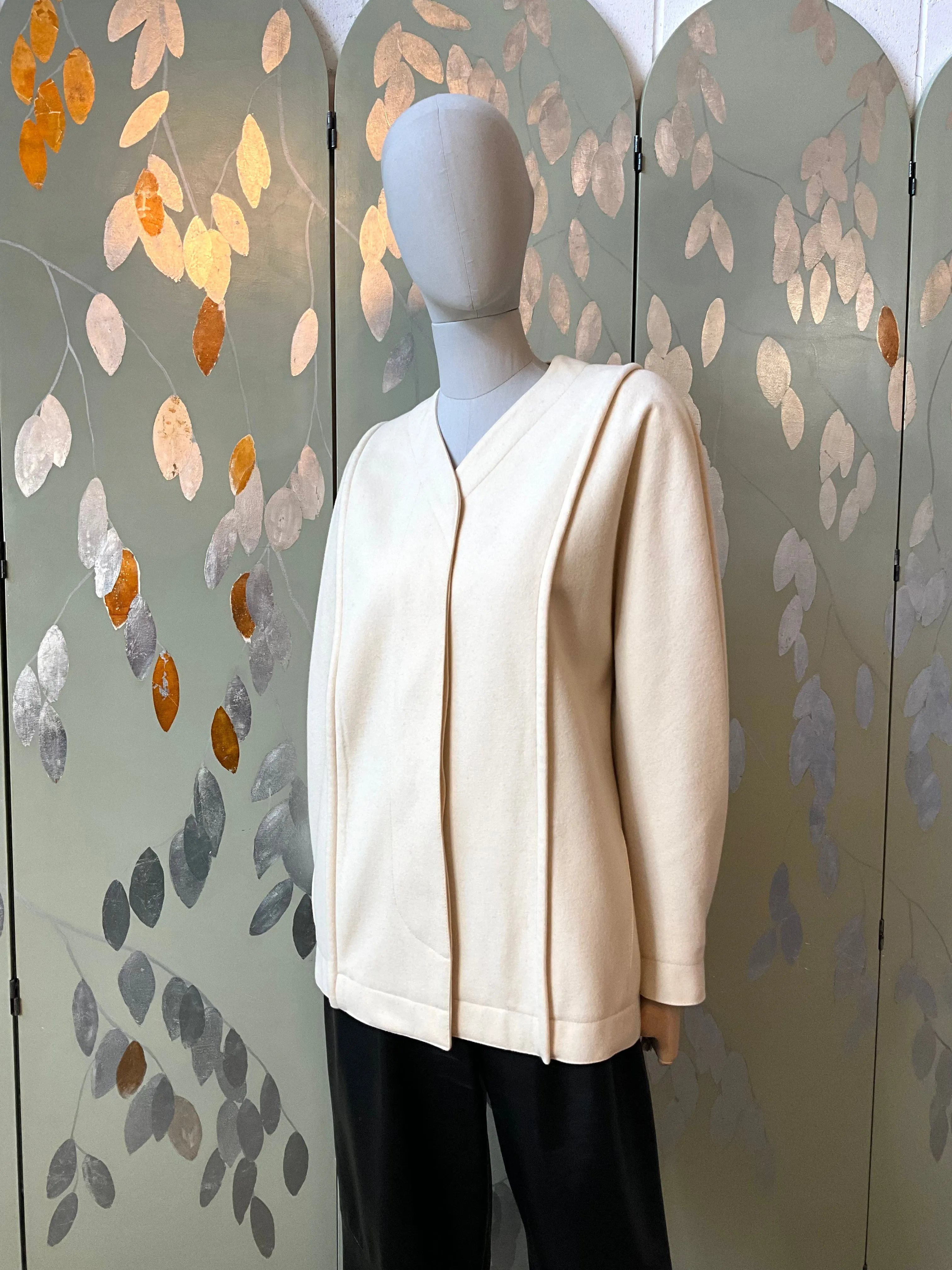 Vintage 1980s Gianfranco Ferré Cream Wool Collarless Jacket, Large