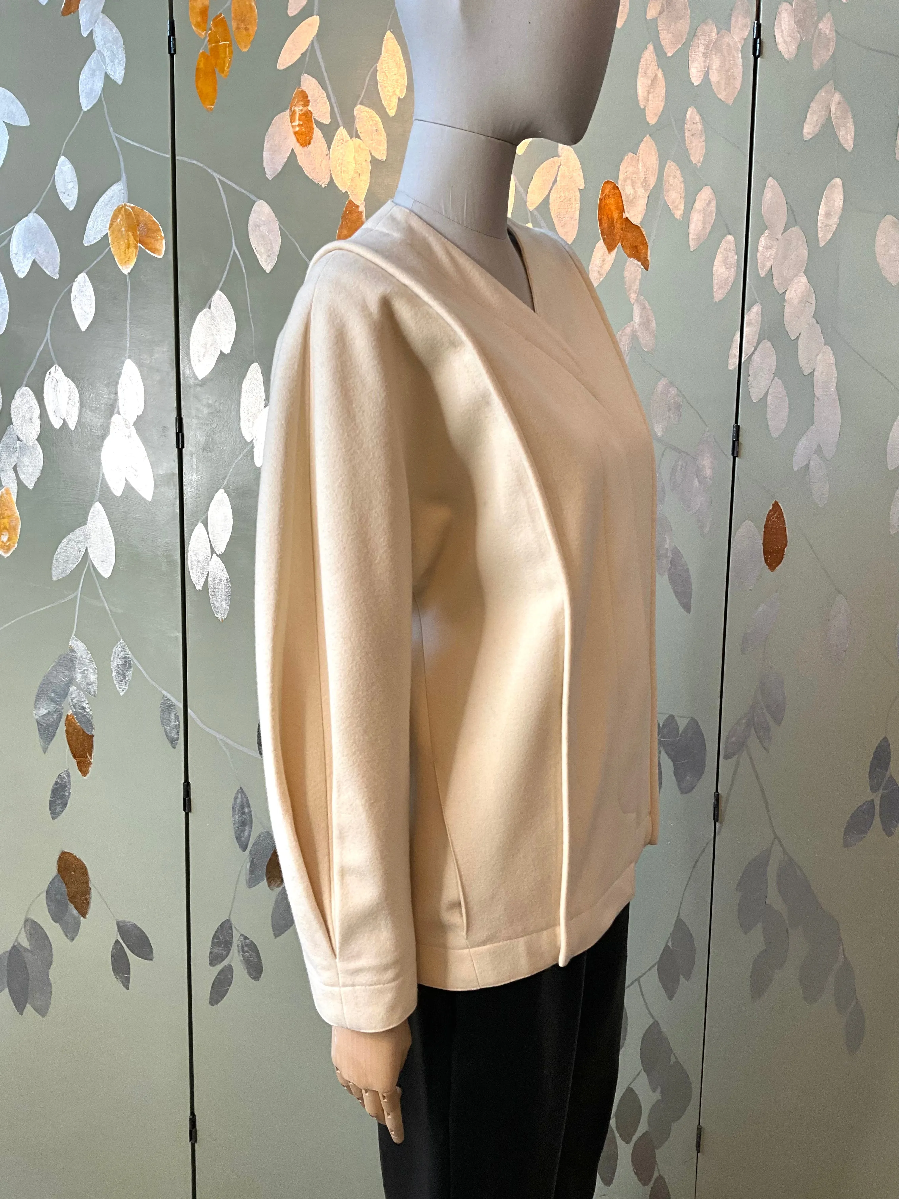 Vintage 1980s Gianfranco Ferré Cream Wool Collarless Jacket, Large