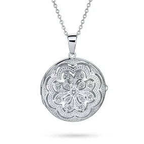 Vintage Filigree Star Flower Aromatherapy Locket Necklace Sterling Silver Keepsake