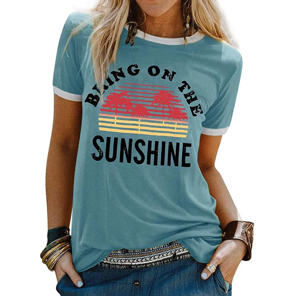 Women Sunshine Graphic Long Sleeves Tees Blouses