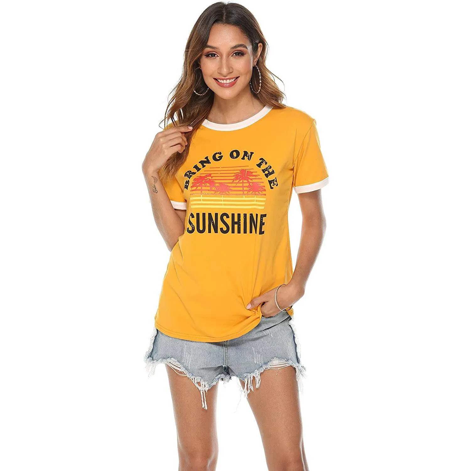 Women Sunshine Graphic Long Sleeves Tees Blouses