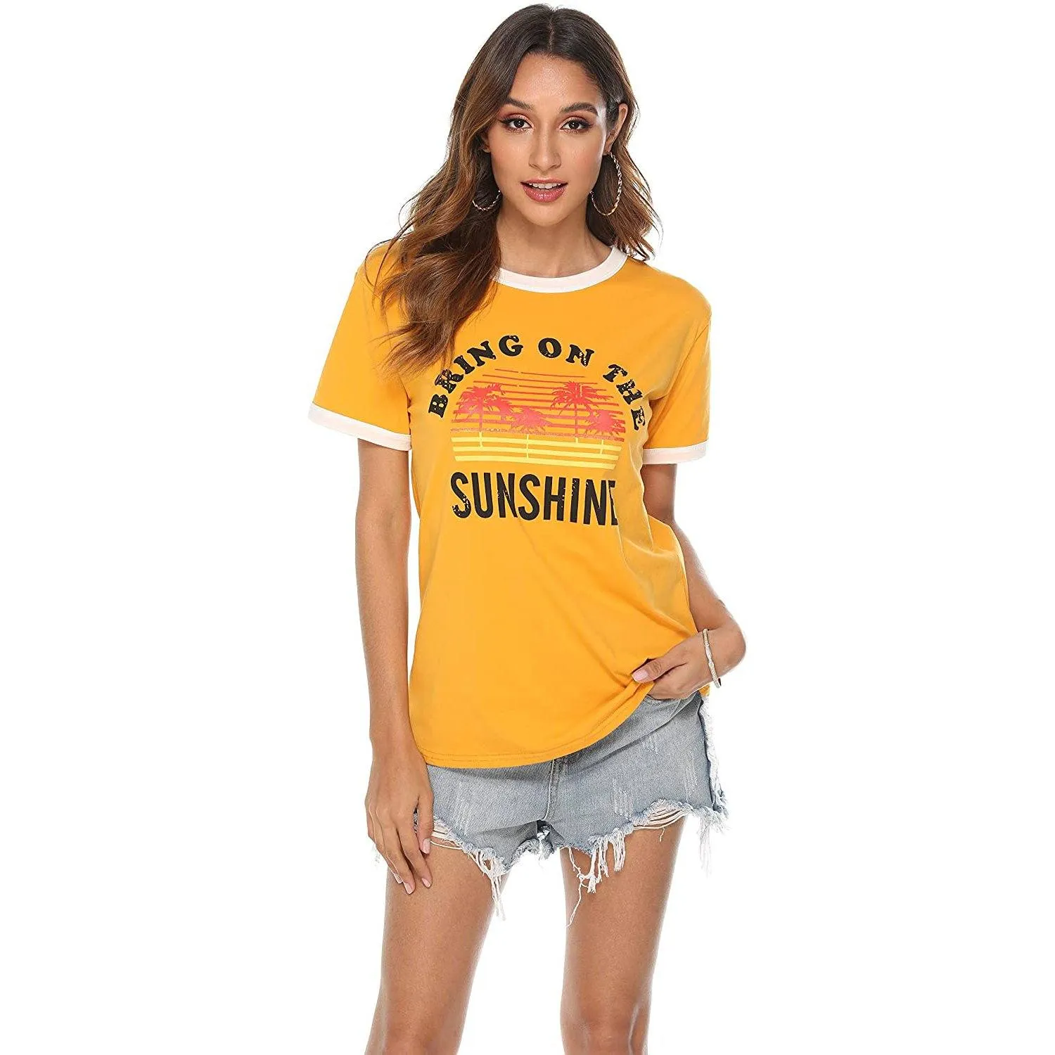 Women Sunshine Graphic Long Sleeves Tees Blouses