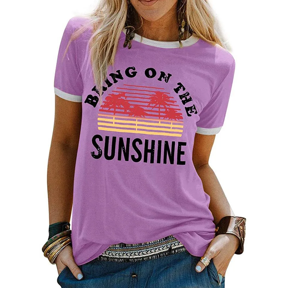 Women Sunshine Graphic Long Sleeves Tees Blouses