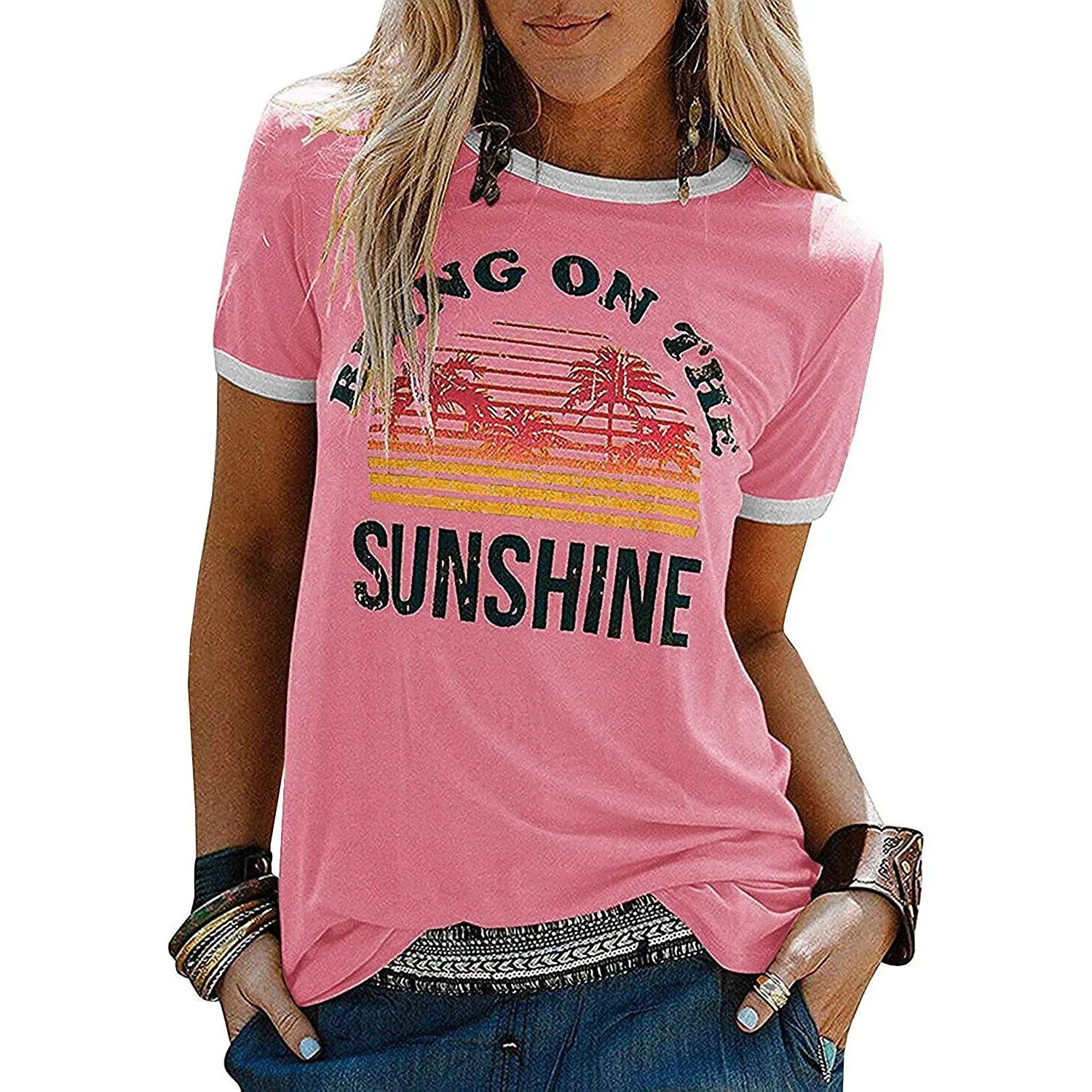 Women Sunshine Graphic Long Sleeves Tees Blouses