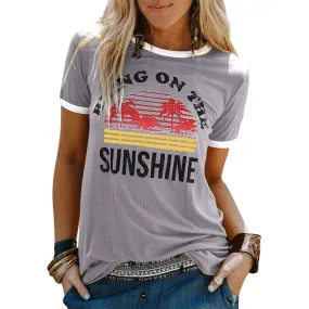 Women Sunshine Graphic Long Sleeves Tees Blouses