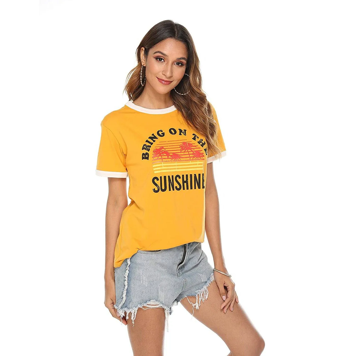 Women Sunshine Graphic Long Sleeves Tees Blouses