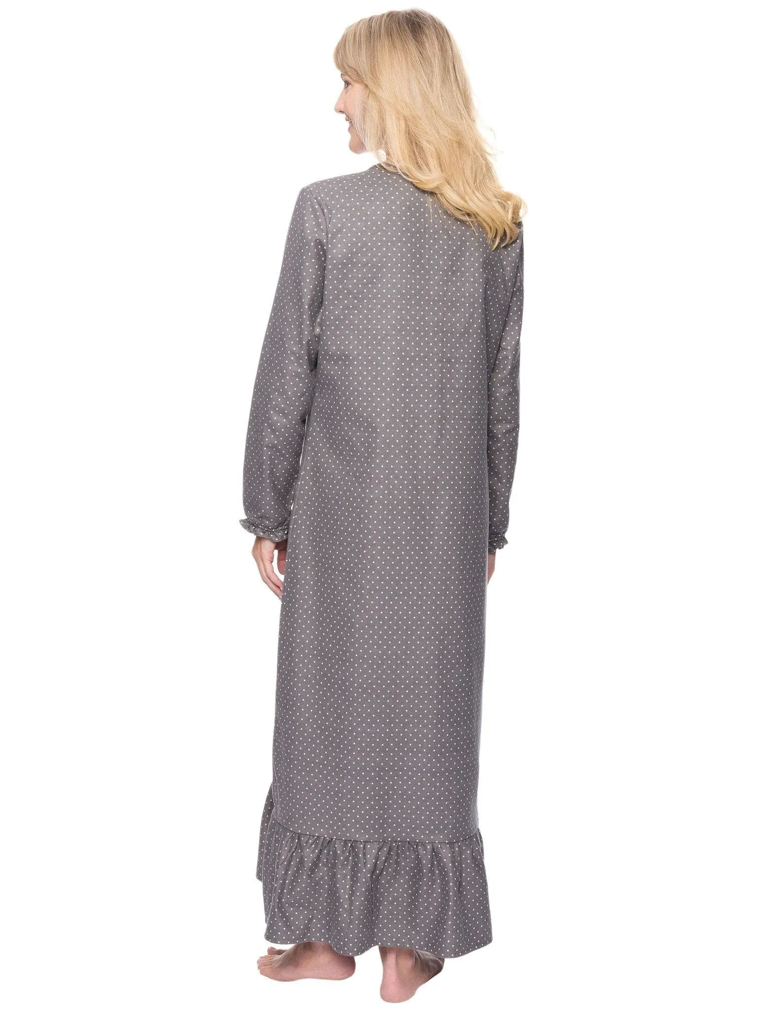 Women's Premium Flannel Long Gown - Pindots Charcoal