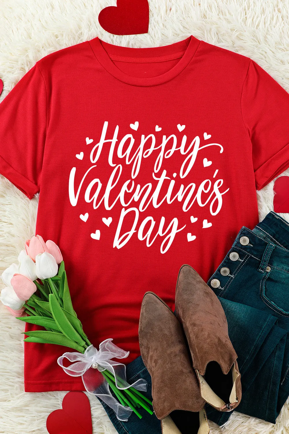 Womens Valentine's Day Heart Printed Shirts Graphic Tees